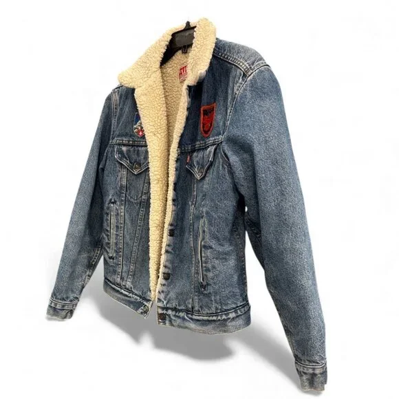 Vintage 80s Levi’s San Francisco Sherpa Lined Denim Trucker Jacket 40L - Picture 4 of 16
